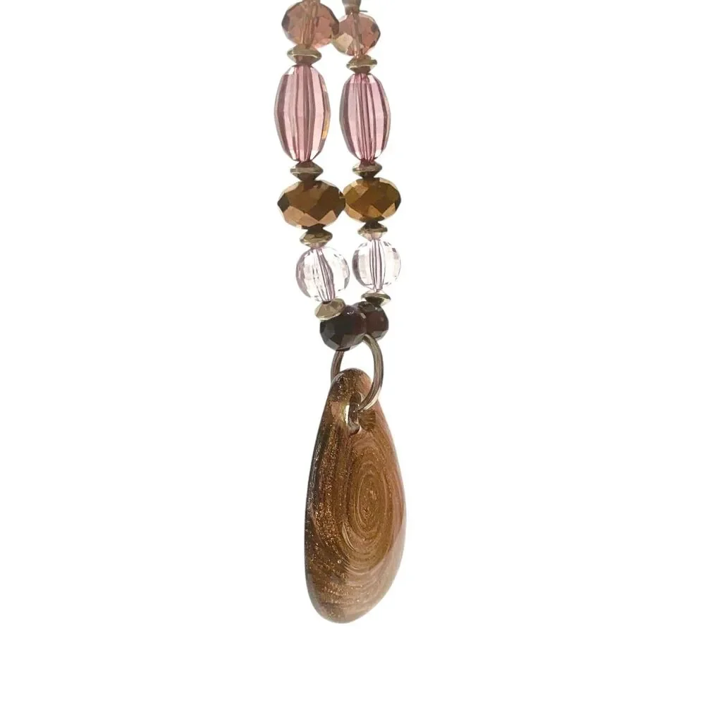 Art Glass Pendant Necklace Copper Aventurine Glitter Teardrop Crystal Beads